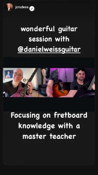 Jordan Rudess Instagram story: wonderful guitar session with Daniel Weiss, focusing on fretboard knowledge with a master teacher